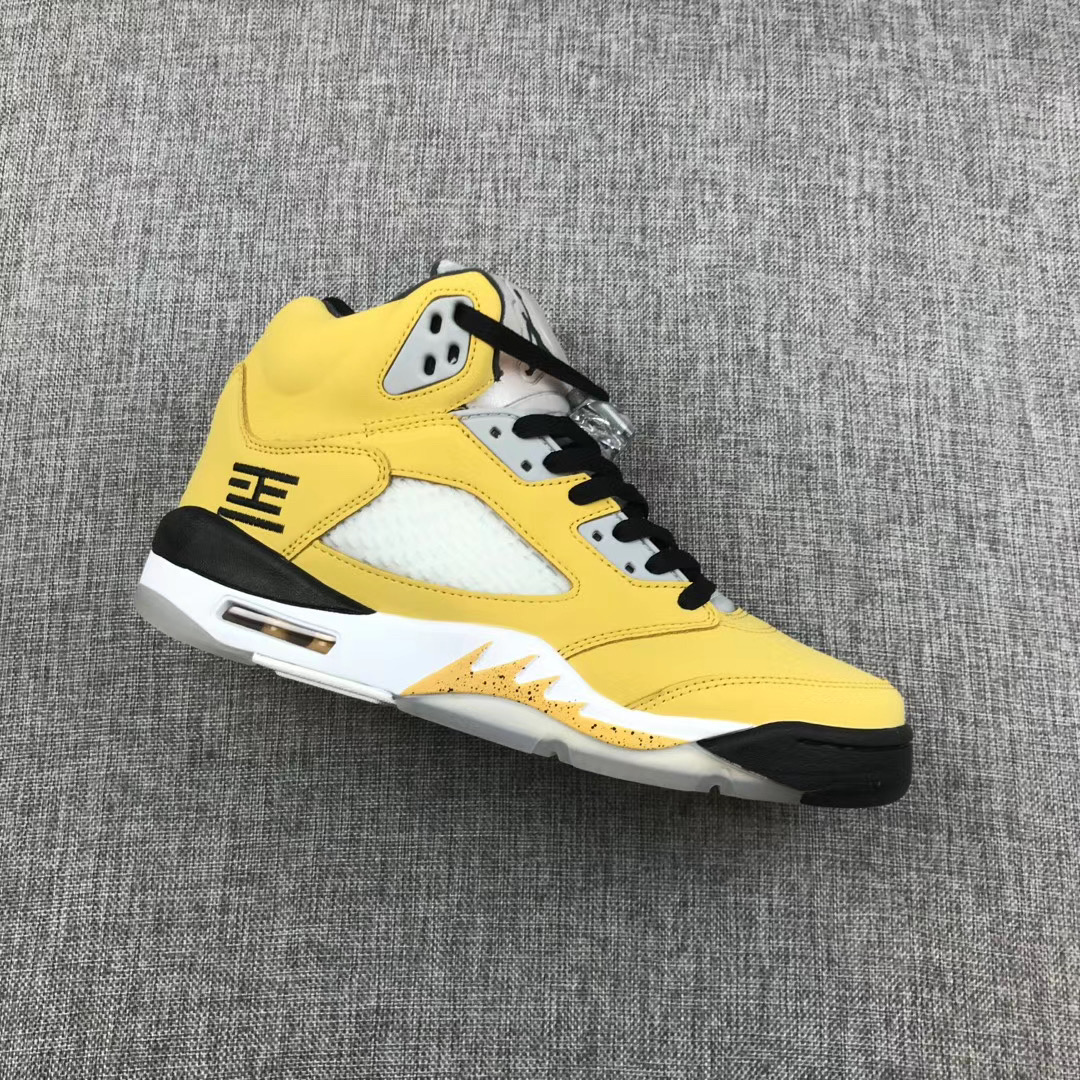 2020 Air Jordan 5 Retro Yellow Black White Jade Shoes